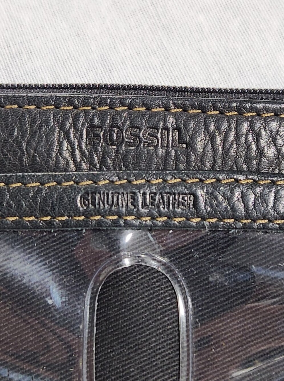 Fossil Coin Wallet Patchwork Leather Black Brown Tan ID Window Key Ring Snap Zip - Picture 4 of 9